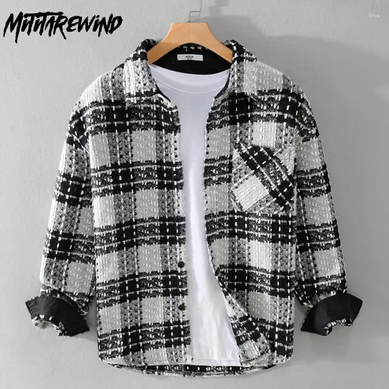 Mäns casual skjortor Autumn Winter Long Sleeve Plaid Shirt for Men Street Youth Tjock Top Lapel Pocket Loose Vintage Clothes