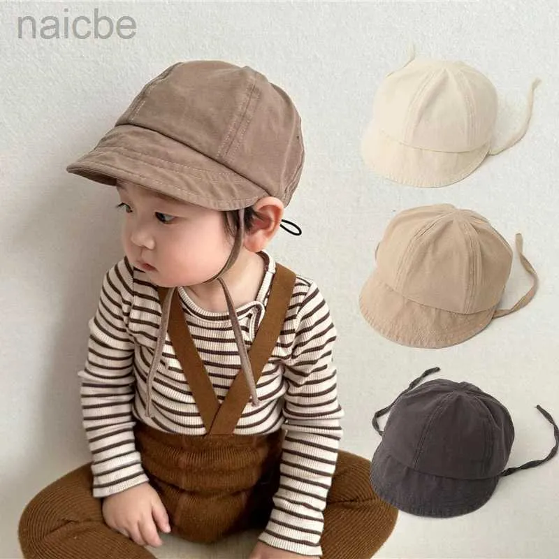 Caps Hats Summer Baby Sun Hat Korean Solid Color Infant Baseball Cap Outdoor Justerbar Drawstring Lace-Up Kids Hucket Hats D240425