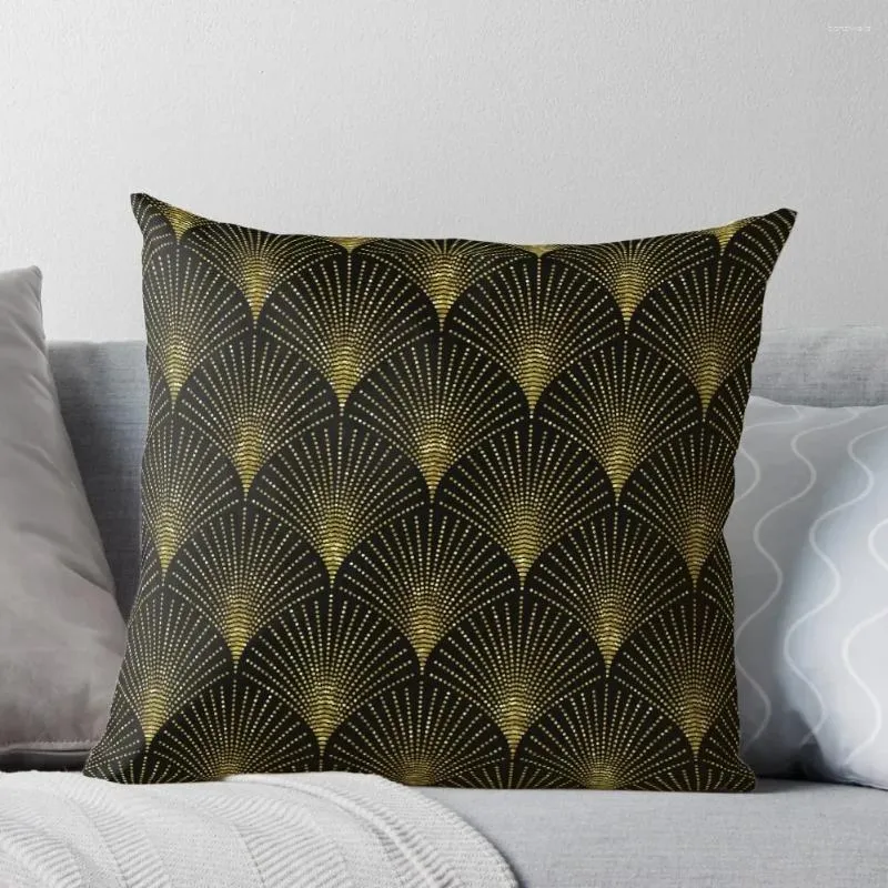 Подушка черно-золотой арт-деко-деко геометрический рисунок бросок роскошного обложки год