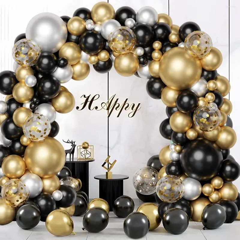 Decorazione per feste Black Gold Gold Garland Arch Kit Colla Contex Happy 30 40 anni di compleanno di 50 anni 30 ° anniversario