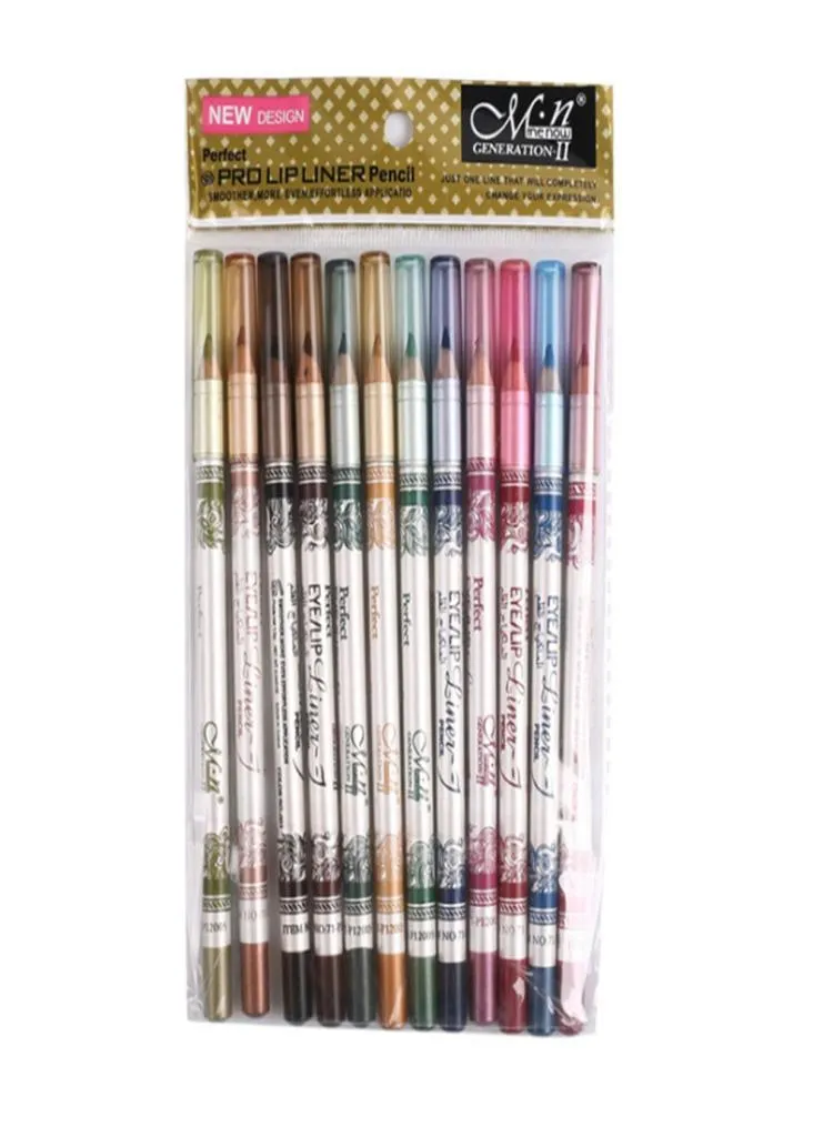 Menow 12pccspack 2 em 1 Lápis de delineador de cor 12 cores lápis lápis de lápis longos e à prova d'água