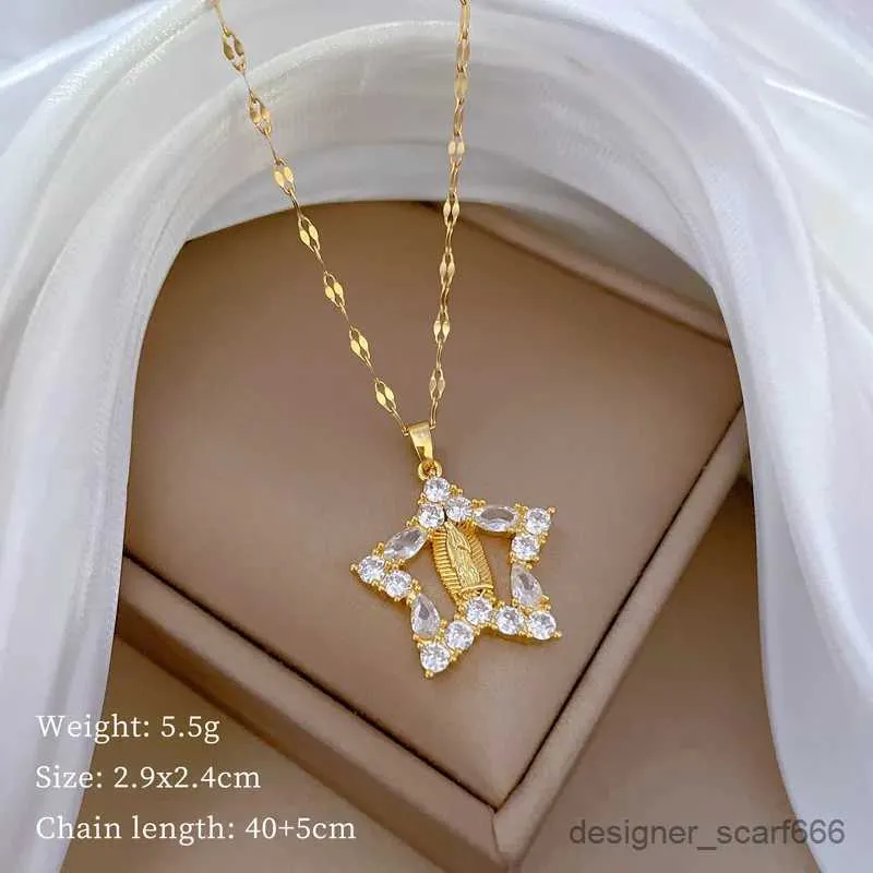 Obesek za ogrlice Modna Devica Marija Pentagram Svetloba Razkošna Temperament Čudovita Polna Diamantna Ogrlica Ženske_voghion.com