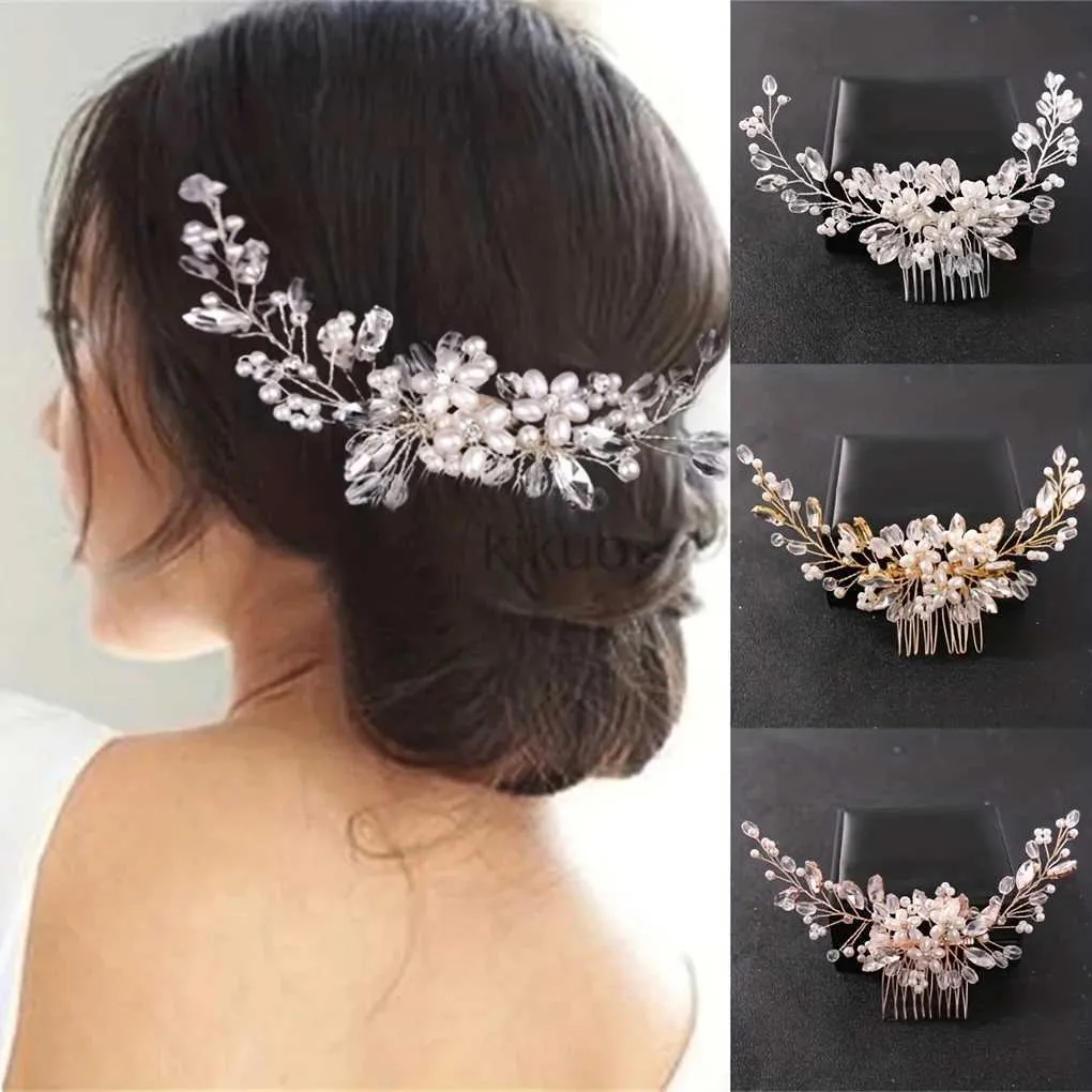 PACCOLA DI PACCOLA DEL MAVERE CRYDAL Crystal Rhinestone Flower Pearl Pettle Combent Cascia Tiara Hairpin For Women Bride Party Wedding Bridal Hair Accessori per capelli da sposa gioielli D240425