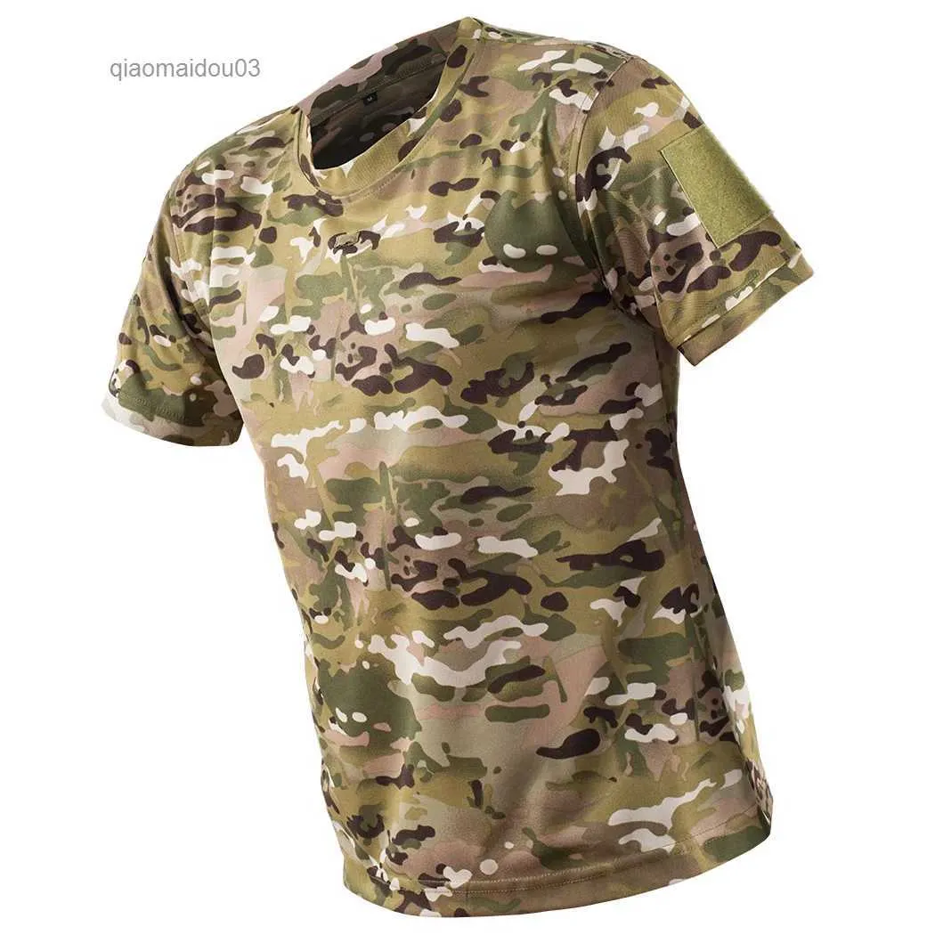 メンズTシャツMege Men Tactical Camouflage Multicam Tシャツクイックドライドライ軍戦闘迷彩層半袖Tシャツ狩猟用衣類2404