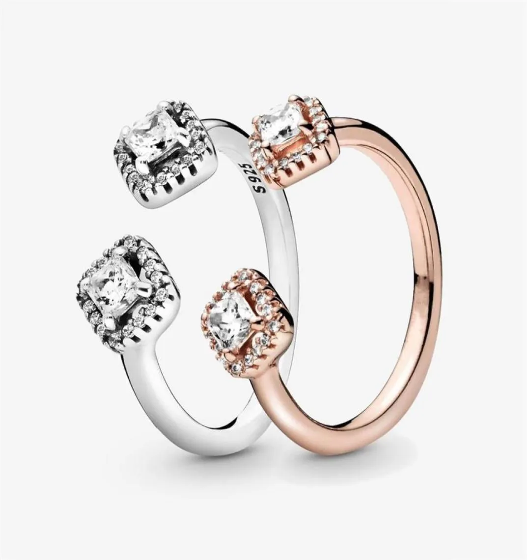 100 925 Sterling Silver Square Sparkle Open Ring für Frauen Hochzeit Verlobungsringe Mode Schmuck Accessoires211K1328000
