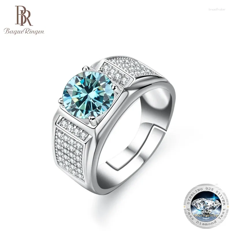 Cluster anneaux bague ringen réel bague Moissanite pour hommes argent sterling 2 ronds de diamants brillantes fiançailles bijoux de mariage masculin