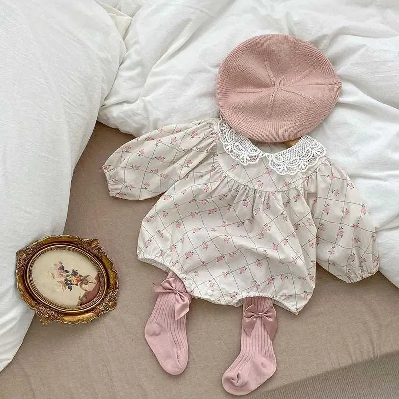 Rompers 2023 Spring Baby Bodysuits Toddler Girls One Piece Rose اطبع ملابس الأطفال ملابس الطفل H240425