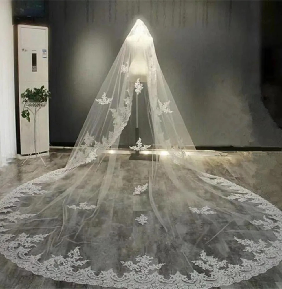 Свадебные вуали Real Pos Long Lace Wedding Veil 4 метра белая слоновая кость с расчесыванием 1T аксессуары для невесты Vail Velos de novia7607312