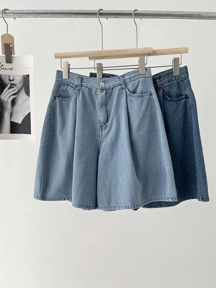 Dames shorts vrouwen geplooDed denim Solid color casual vrouwelijke jeans 2024 zomer