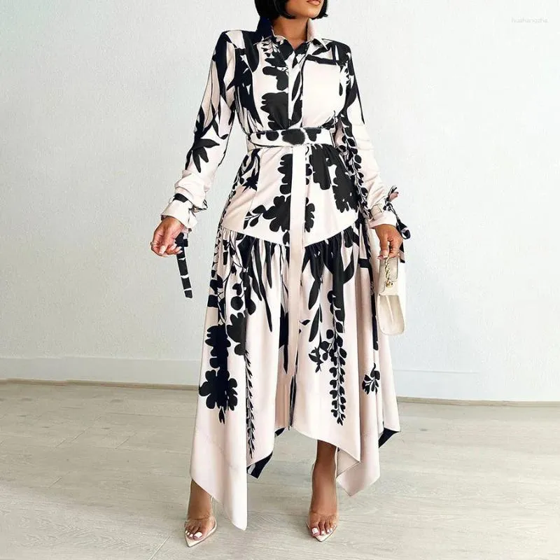 Women's Irregular Printed Collar Dress - Casual Fashion for Spring and SummerGender: FemaleSize: Not specifiedPattern: Floral printMaterial: SilkStyle Women's Irregular Printed Collar Dress - Casual Fashion for Spring and SummerGender: FemaleSize: Not specifiedPattern: Floral printMaterial: SilkStyle