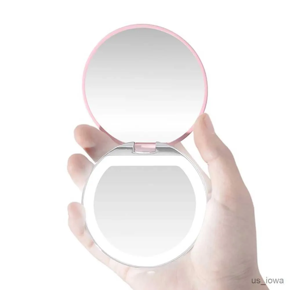 Lusterka powiększanie oświetlonego makijażu lustro próżność lustro okrągłe przenośne doładowanie LED lustrzane narzędzia makijażowe