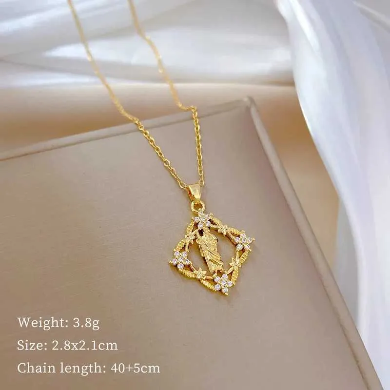 Collane con ciondolo in acciaio inossidabile, dolce cuore, chiave, stella, corona, cristallo, zircone, collana a catena girocollo per donna_voghion.com