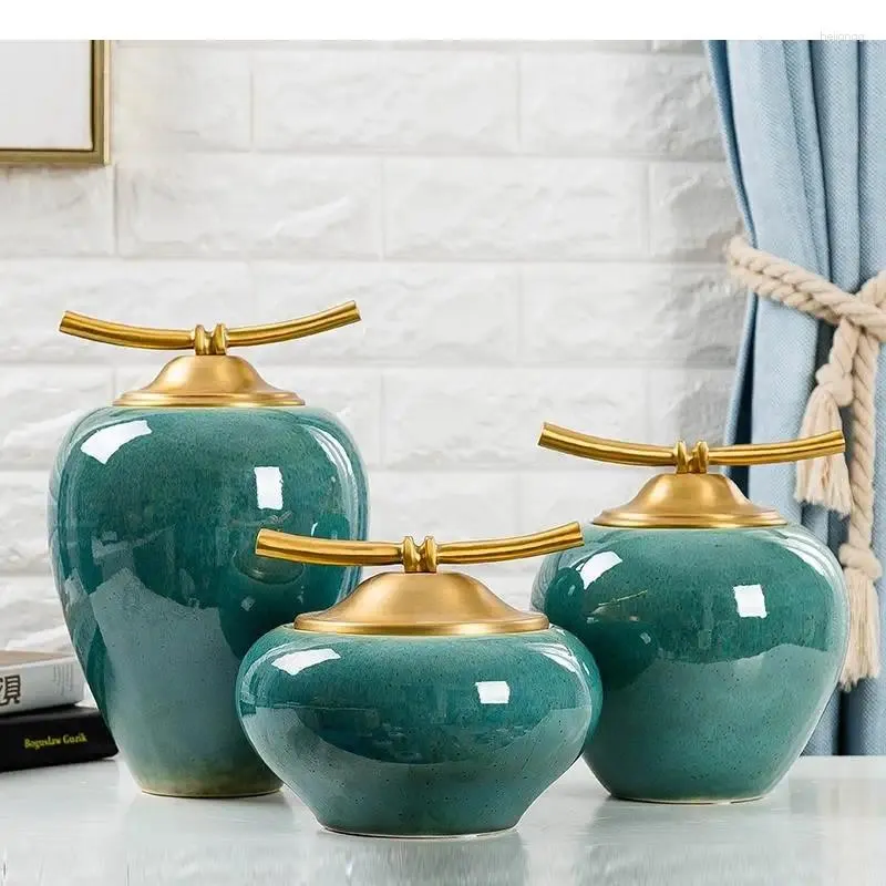 Bouteilles de rangement Ceramics Ceramics Spice Jars Tea Canister Cyan Gradient Glaze Porcelain Candy Pot avec couverture Vintage Home Decor