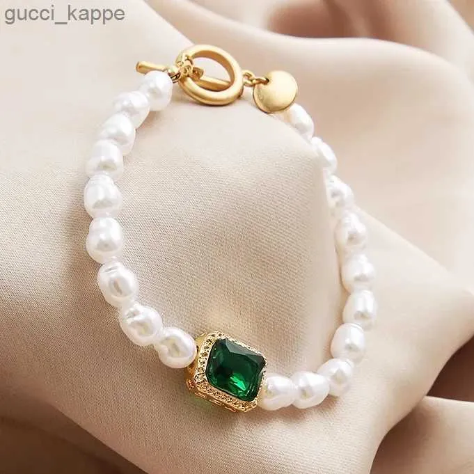 Beaded Delysia King 2021 New Pearl Armband Creative Retro Fashion Simple Temperament Inlaid Green Gem Armband