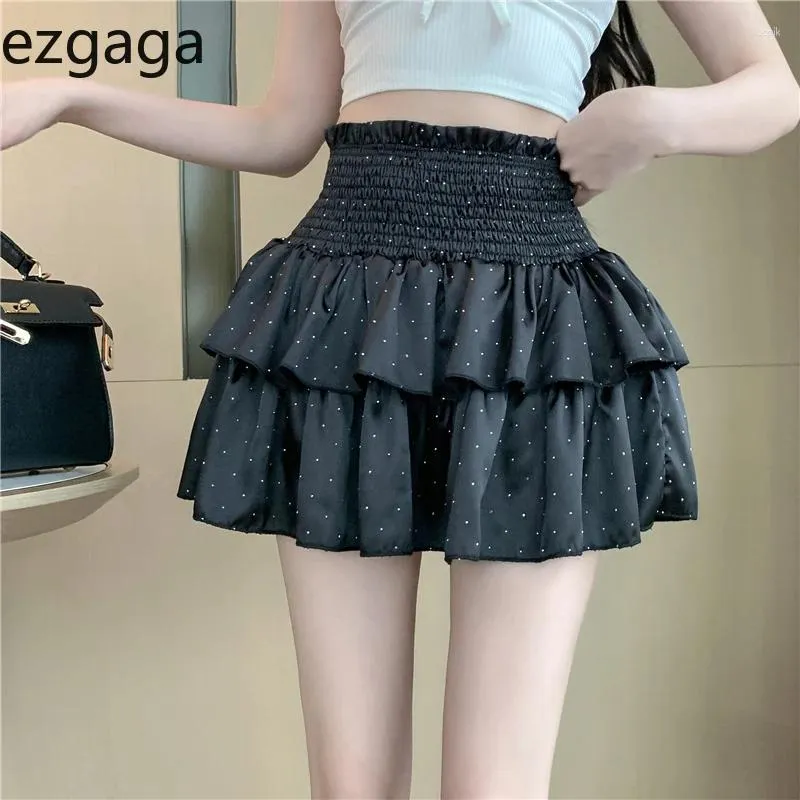 Jupes ezgaga femmes mini volonnelles patchwork extensible hauteur fashion d'été douce jupe élégante street-street décontracté sexy