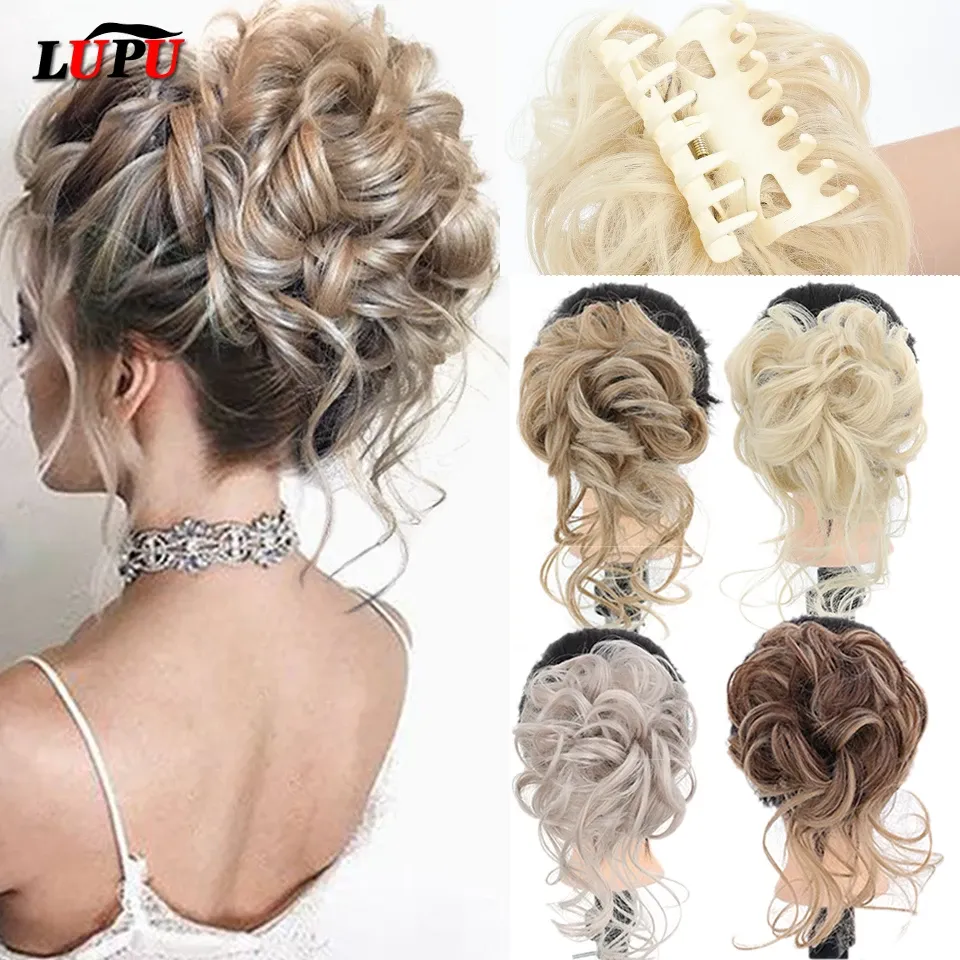 Chignon Lupu Synthetic Chignon Chaoting Curly Klauen Haarbrötchen knackig gefälschte falsche Haarband Schwanz für Frauen Haarstücke Blonde Schwarzbraun