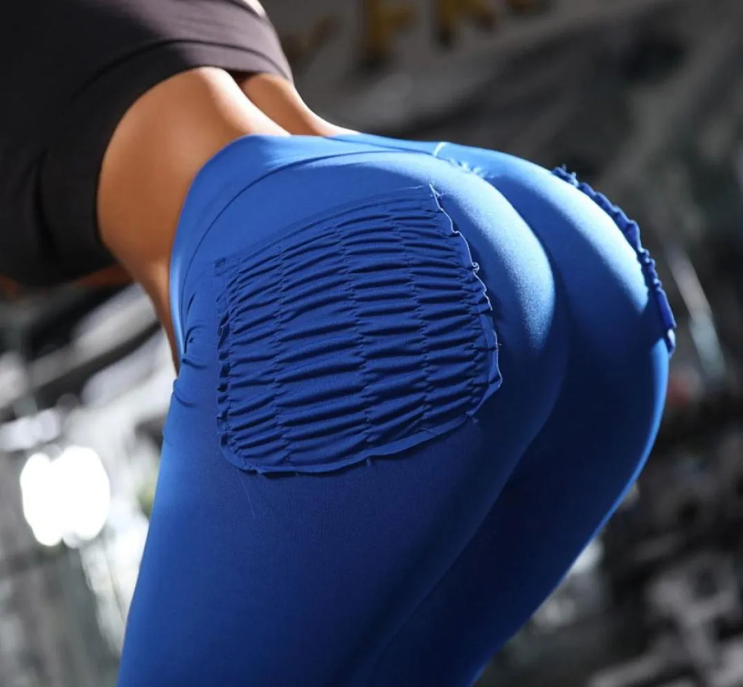 Kvinnor Yoga Pants Sports Running Sportswear Stretchy Fitness Leggings Sömlös Scrunch Back Pockets Gym Compression Tights Pants2154574
