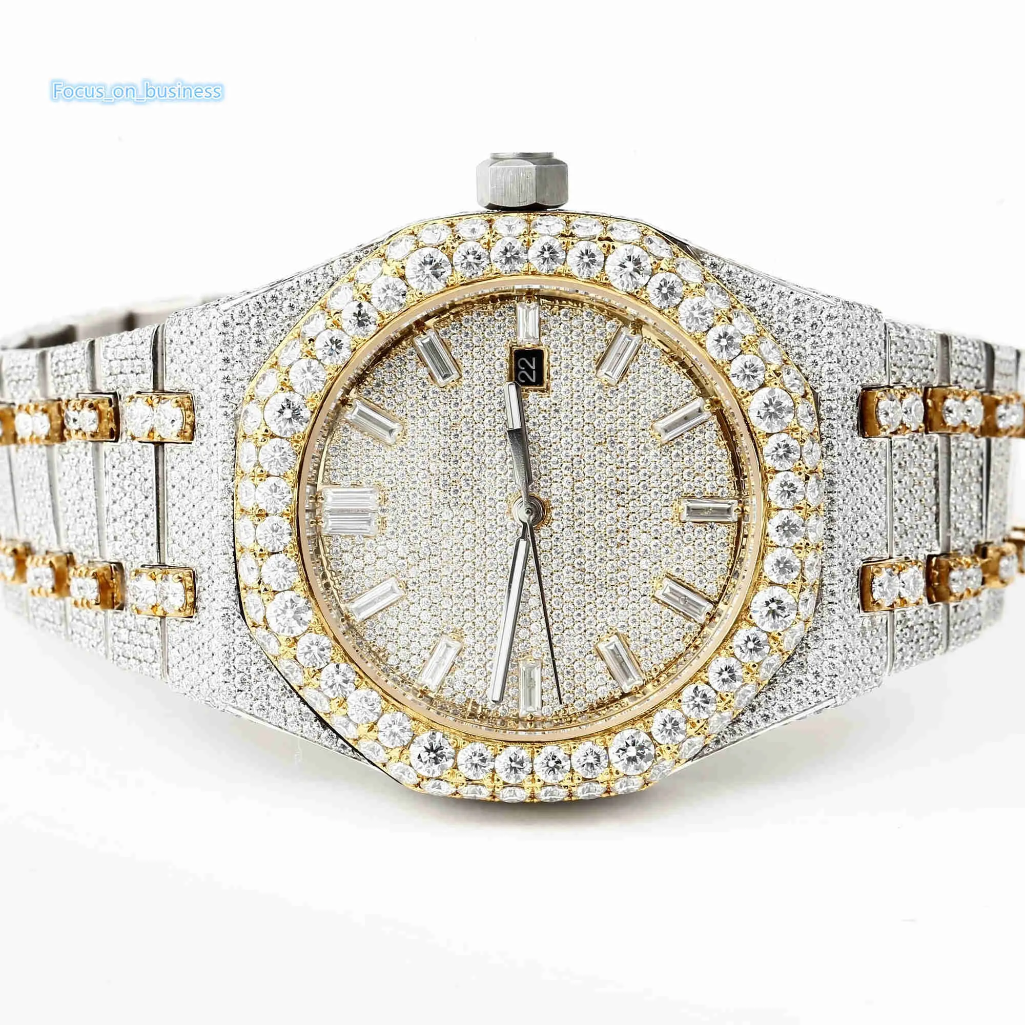 Luxury Watch Vvs Moissanite Diamonds Relógios feitos à mão, aço inoxidável para homens/mulheres Hip Hop Watch Bust Down Presente para ele