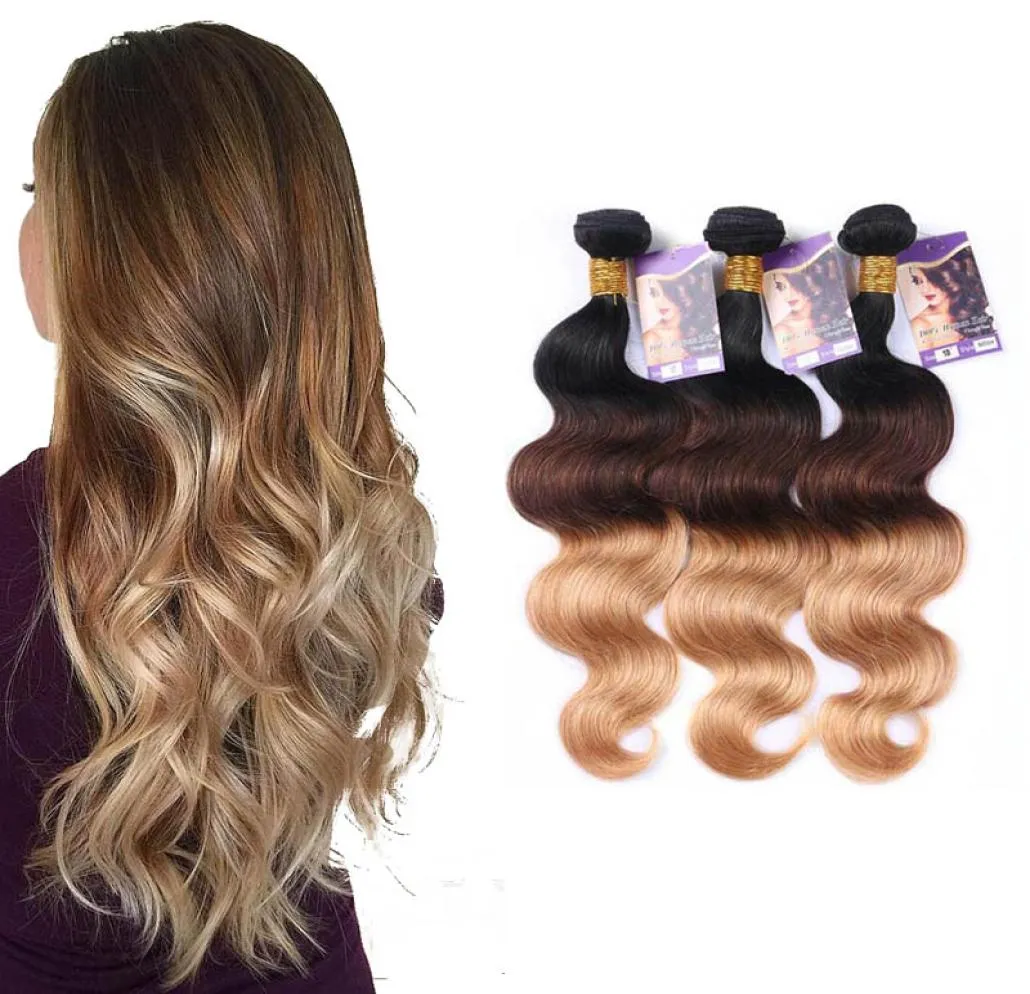 1B427 Ombre kleur Braziliaans menselijk haar Weef 3 bundels lichaamsgolf haaruitbreidingen 3pcslot en 100 gpcs 1226 inch lengte3087973