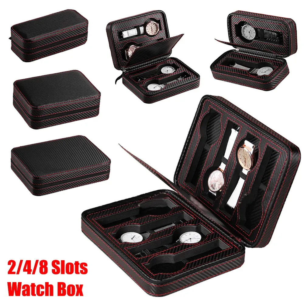 Caisses 2/4/8 SLOT PU Cuir Watch Box Portable Travel Watch Rangement Case de rangement pour hommes Watch Watch Affiche Bijoux Organisateur Case Gift