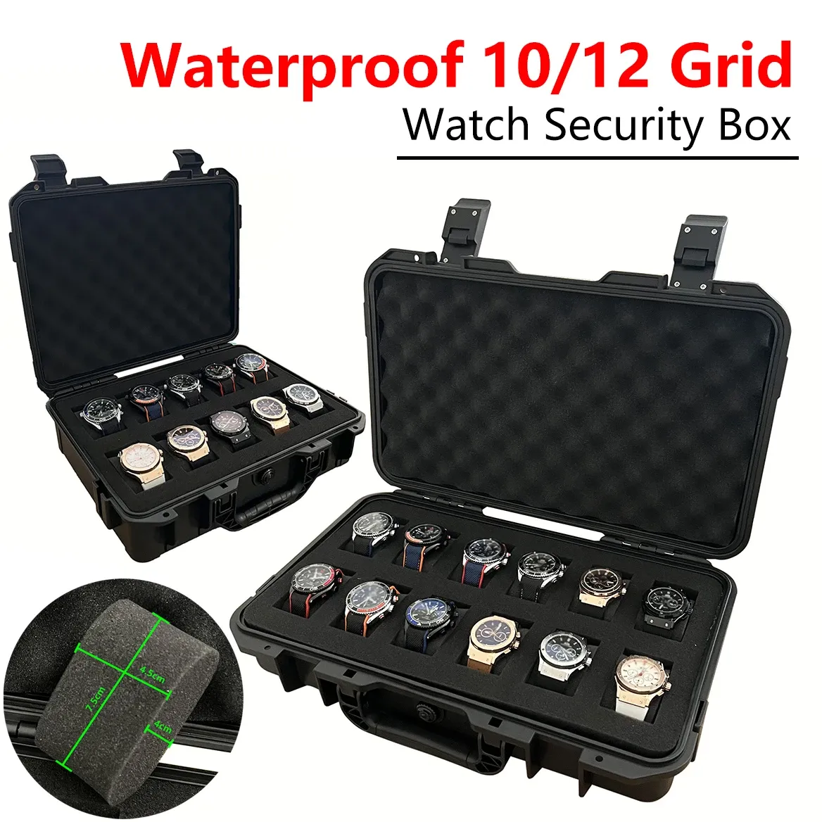 Gevallen 10/12 rooster Waterdichte high -end horlogebox Collection horloge antieke beschermende veiligheidsdoos verdikt met spons vochtvrije doos