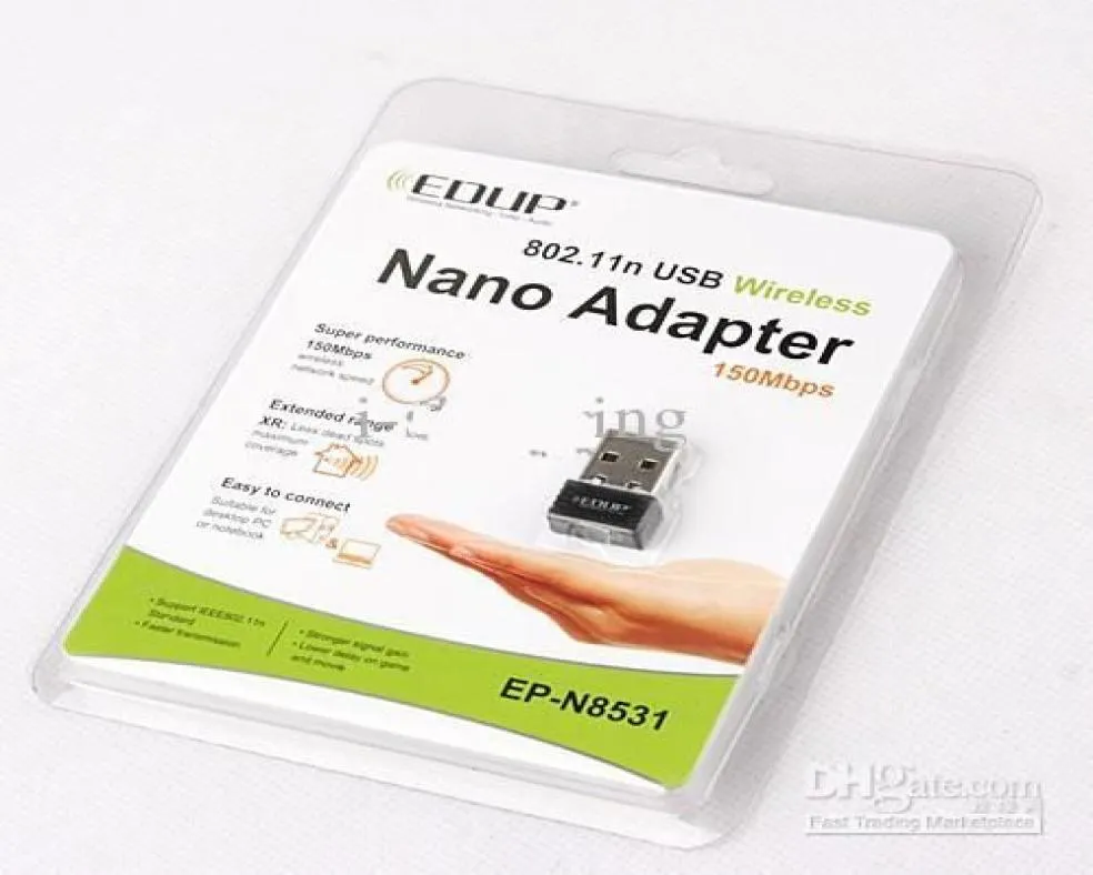 DHL inteiro 100pcs EDUP EPN8531 150MBPS 80211NGB USB WIFI sem fio Nano Mini Adaptador Adaptor4453856