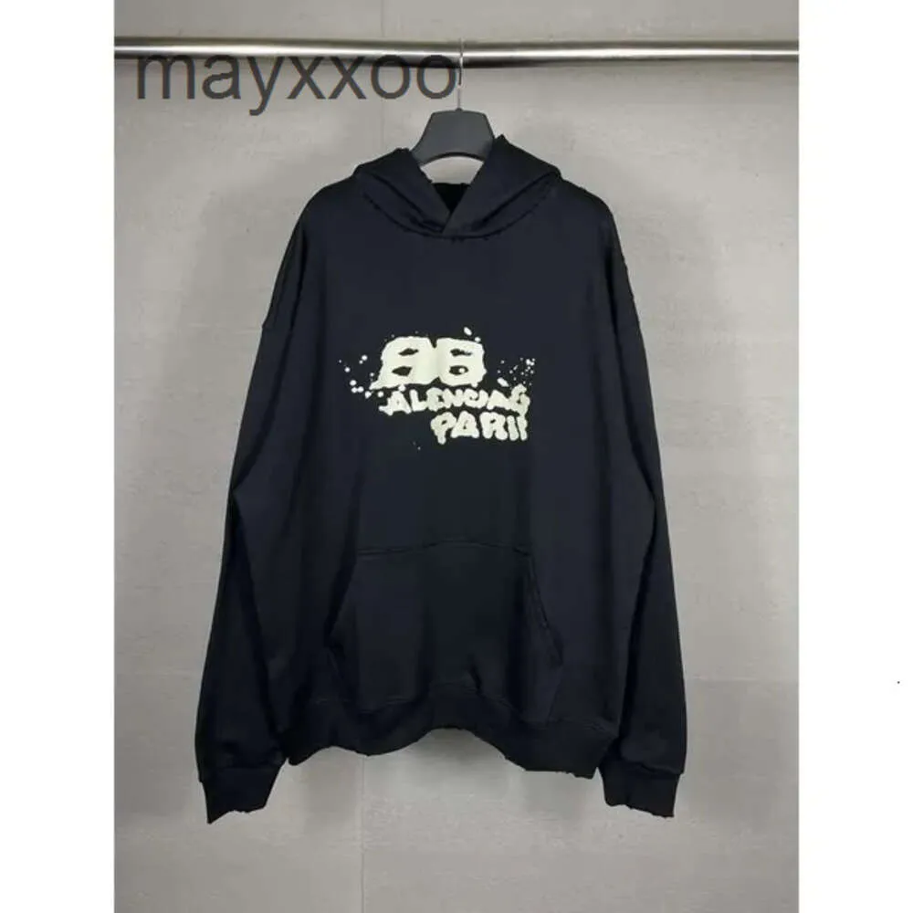 Hooded B SWEATER SWEATER WYSOKI PARIS BALENCIIGSS Rodzinne klejek taśmowe z kapturem papierowe bluzie z kapturem unisex luźne okopowe ok6w długie rękawy lyig