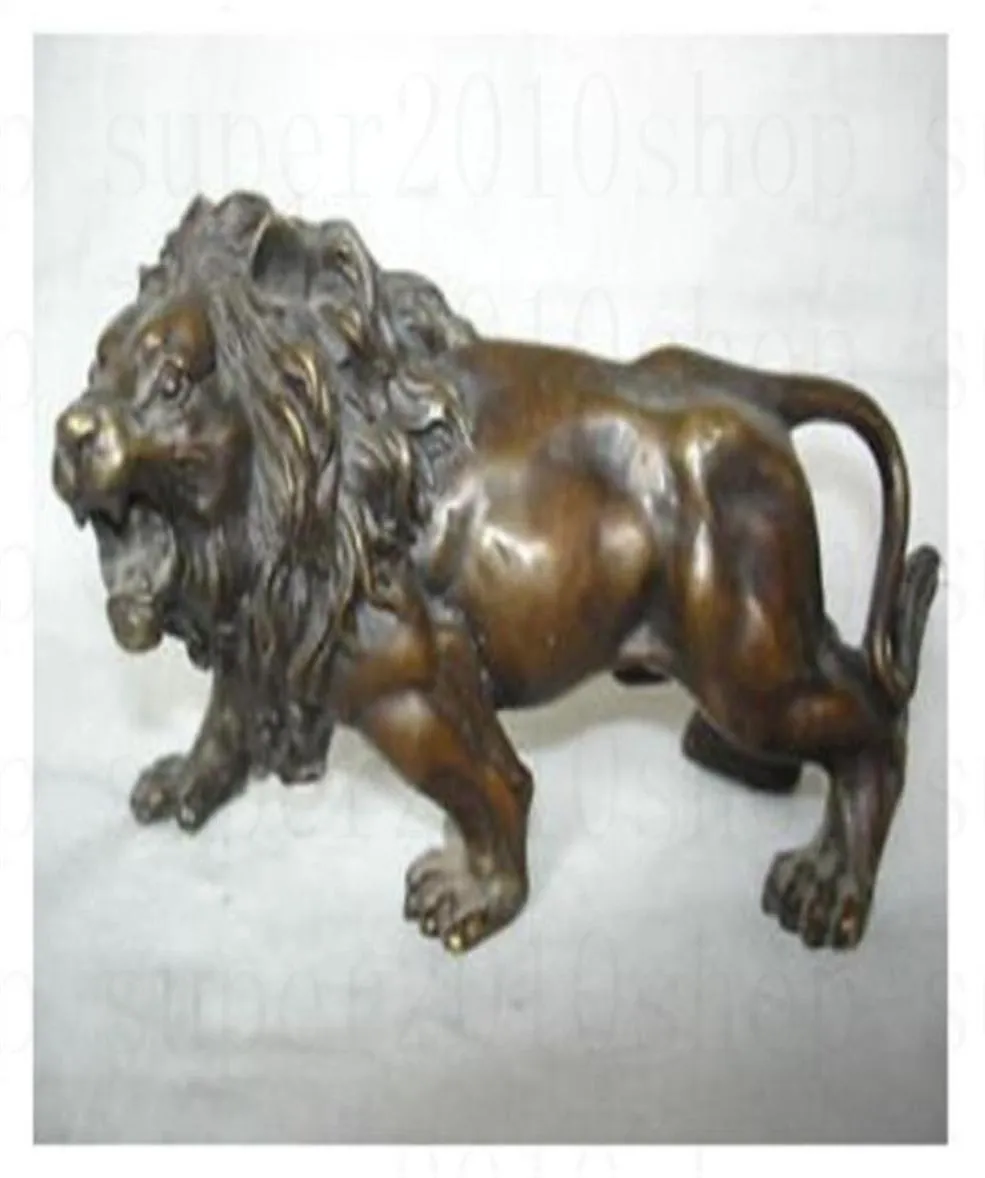 Sculpturecarving Bronze Coffee Lions Fierce Animaux sauvages Figure Statue Gift 9453774