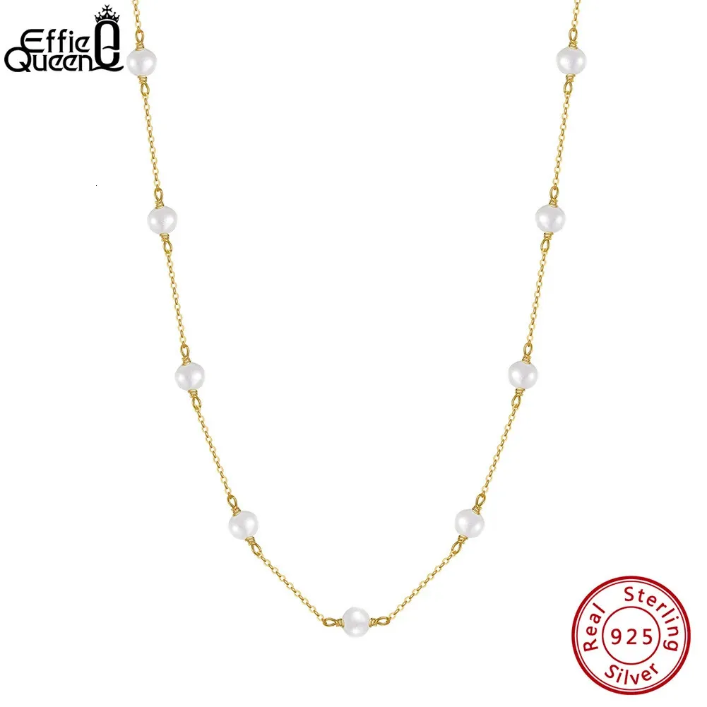 Effie Queen 14K Gold Gold Bated Barroce Pearl Charklace para mulheres 925 colares de prata esterlina