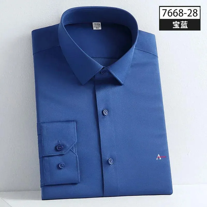 Herrenhemden Hemden 2024 Camisas Elastic Wrinkle Resistant Seidenhemd Langarm schlanker sozialer Geschäft