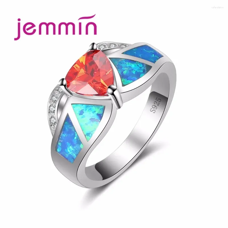 Clusterringen Promotie 925 Sterling zilveren sieraden Fashion Blue Fire Opal Finger Ring Red Wit Crystal Stone voor Wome