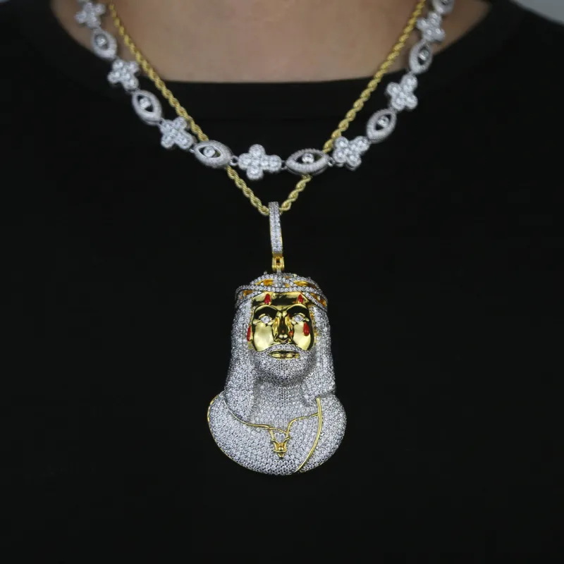 2024 New High Quality Hip Hop Men Jewelry Full Paved 5A Cubic Zirconia CZ Dripping Jesus Piece Necklace