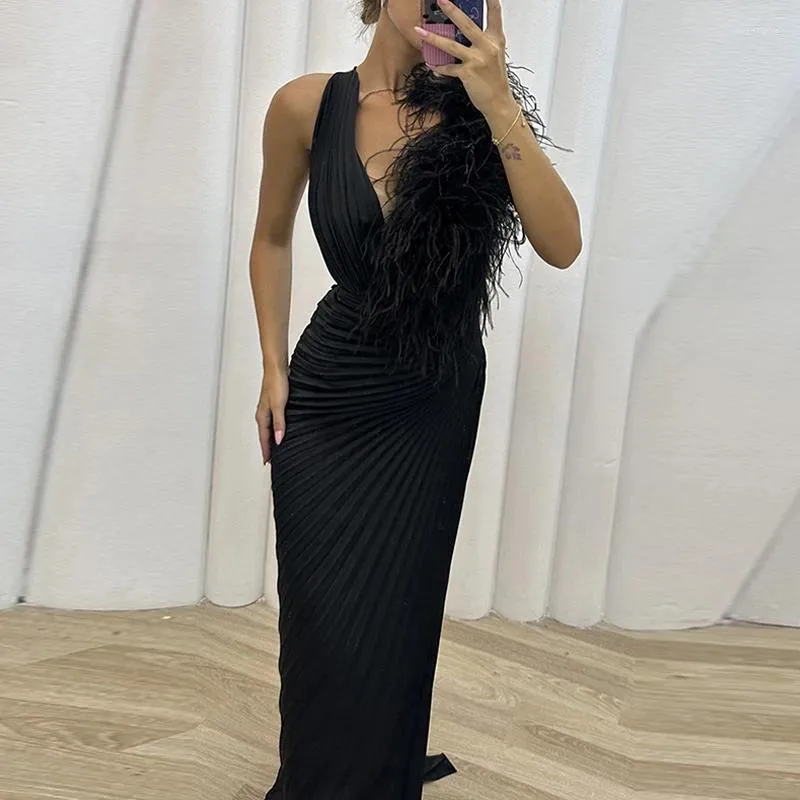 Sexy Sleeveless Folds Slit Evening Maxi Dress Sexy Sleeveless Folds Slit Evening Maxi Dress