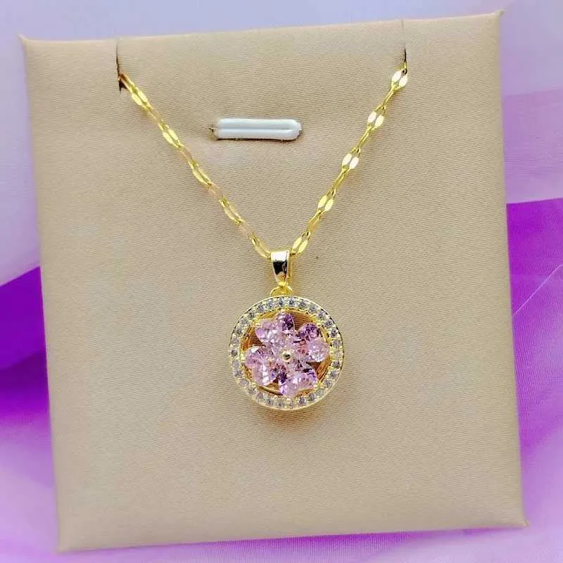 Green Flower Clover Pendant Necklace Vintage Style Gift_voghion.com