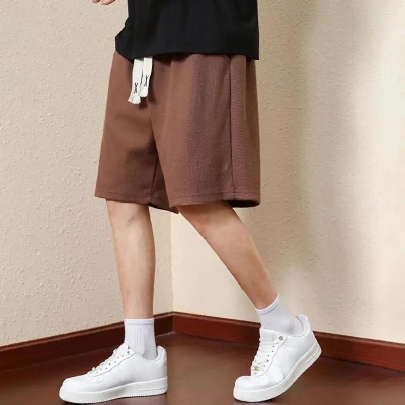 Мужские шорты эластичная талия мужская вафельная текстура спорт с карманами широко спорт для уличной одежды для уличной одежды