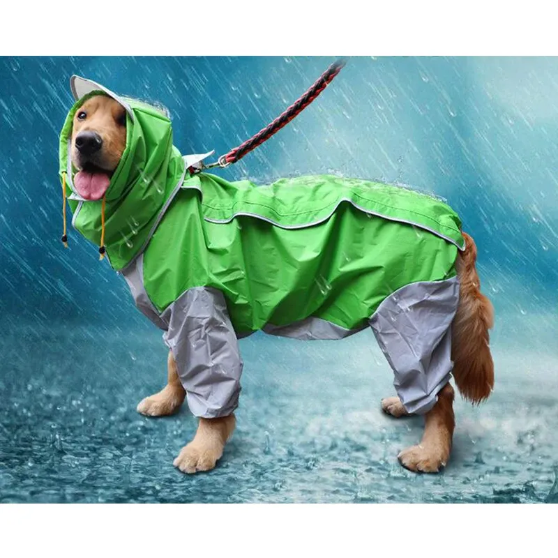 Regnrockar husdjur stor hund regnrock fyrtvattnade vattentäta kläder jumpsuit regnrock huva husdjur regnrock stor hund allinclusive regnrock