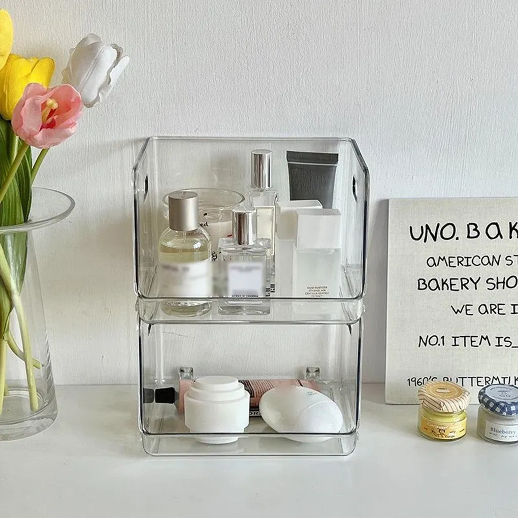Fack Transparent Desk Organizer Akryl Storage Smycken Makeup Box Stapelbar organisation Håller Hem Dormitory School