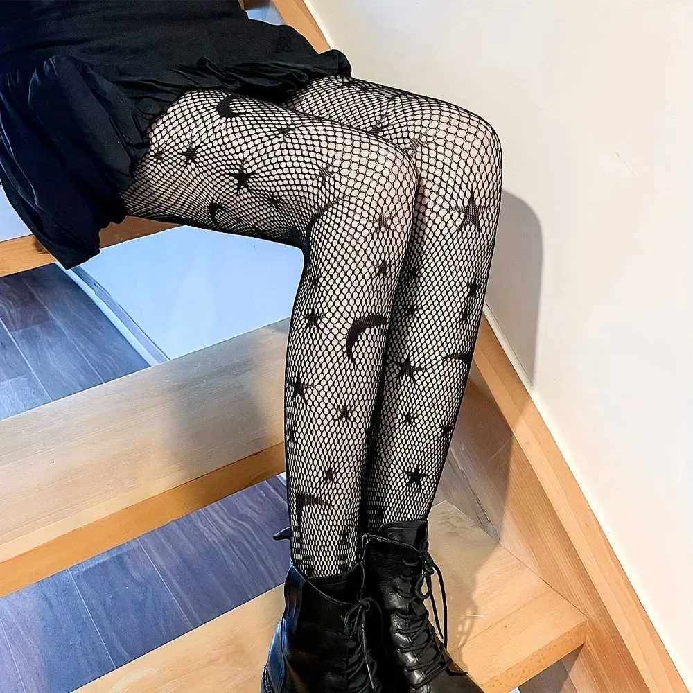 Chaussettes sexy 1 paire Moon étoile motif collants de poisson coupés coupés hauts tailleur saut-cantyhose pour femmes