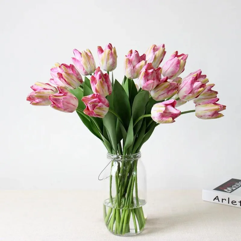 Flores decorativas Tulipe Flower Branch 3D Impressão artificial para decoração Decoração de festa de casamento em casa Acessórios de parede falsos
