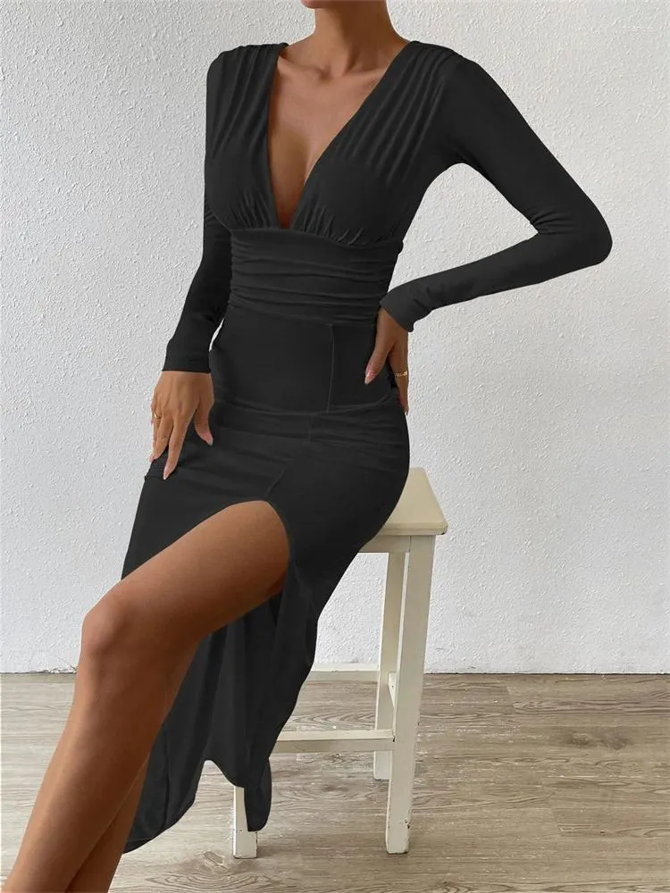 Ruffle Bodycon Dress Long Sleeve Black Mid-Calf Trumpet Silhouette Pullover  for Women from Dhgate Basic & Casual Dresses - price 32.87