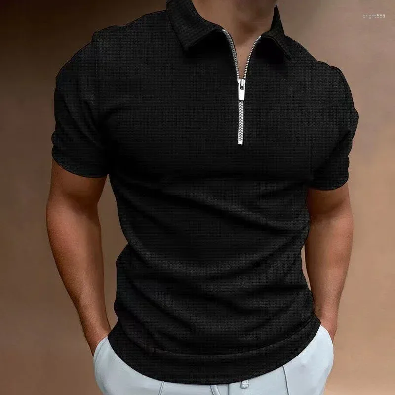 Homme de polos masculin avec collier sans logo polo zipper t-shirt pour hommes gym top creux de manches courtes plaines