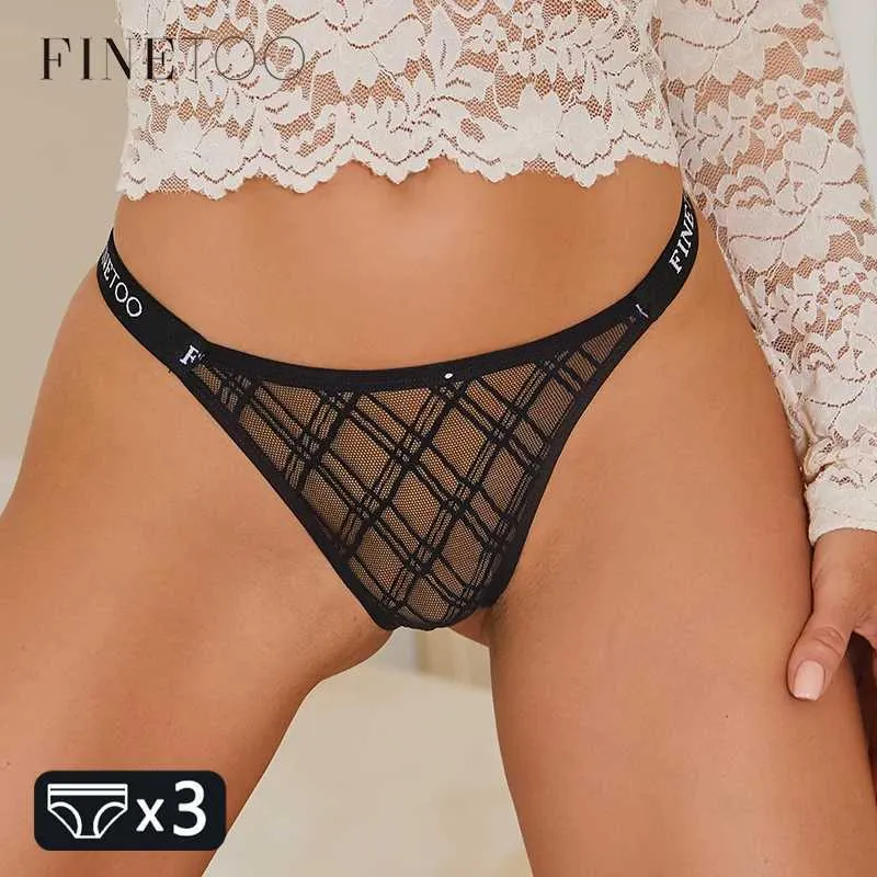 Briess Panties Finetoo 3pcs / Set Lace Brésilien Brésilien Sexy Low Tongs Thongs Womens T-back Sous-pants dames Lace Panty Lingerie 2024 Y240425