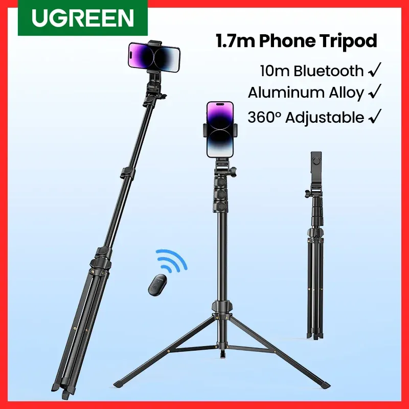 Trépieds UGREEN 1,7m Téléphone Tépied pour GoPro iPhone Samsung Xiaomi Porte-téléphonie en aluminium pliable Universal Travel Tripode Porte-traits