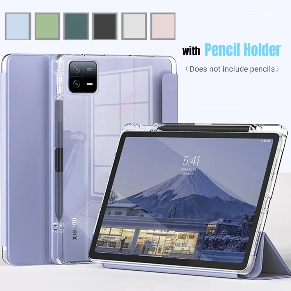 Fall för Xiaomi Mi Pad 5 6 Case 11 "Trifold Transparent Pencil Holder Smart Cover för Xiaomi Pad 6 5 Pro Case for Mi Pad 6 Pro 2023