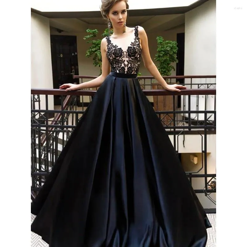 Party Dresses KSDN Black Evening Dress A Line Appliques Pleat Spaghetti Strapless V Neck Floor Length Sleeveless Formal Occasion Prom