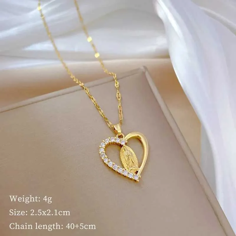 Collane con ciondolo in acciaio inossidabile, dolce cuore, chiave, stella, corona, cristallo, zircone, collana a catena girocollo per donna_voghion.com
