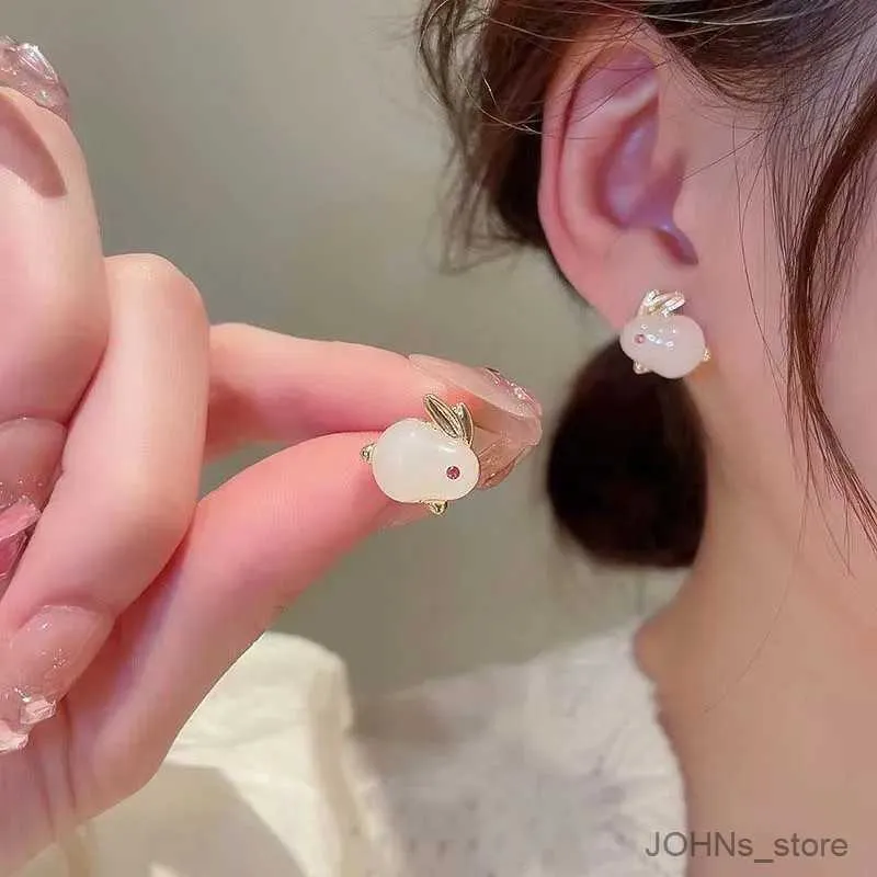 Dangle Chandelier New Cute Rabbit Ear Stud Earrings for Women Fashion Cartoon Candy Color Crystal Animal Earrings Party Jewelry Gifts