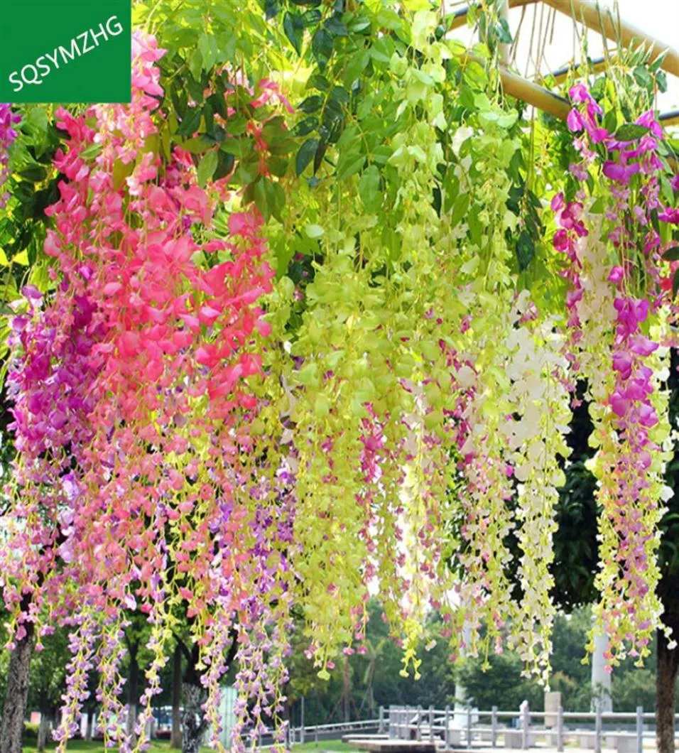 12 stcs lot bruiloft decor kunstmatige zijden wisteria bloem wijnstokken hangen rattan bruid bloemen slinger voor home tuin EL296Z8011219