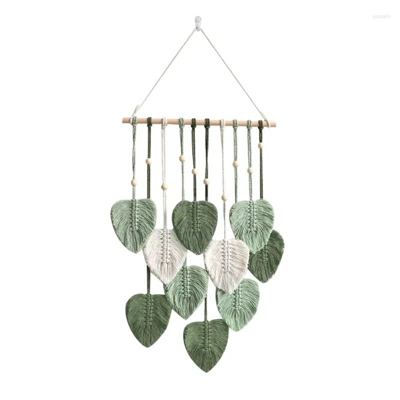 Decorative Figurines 1 Piece Macrame Wall Hanging Leave Decor Feather Woven Tassels Decoration Green
