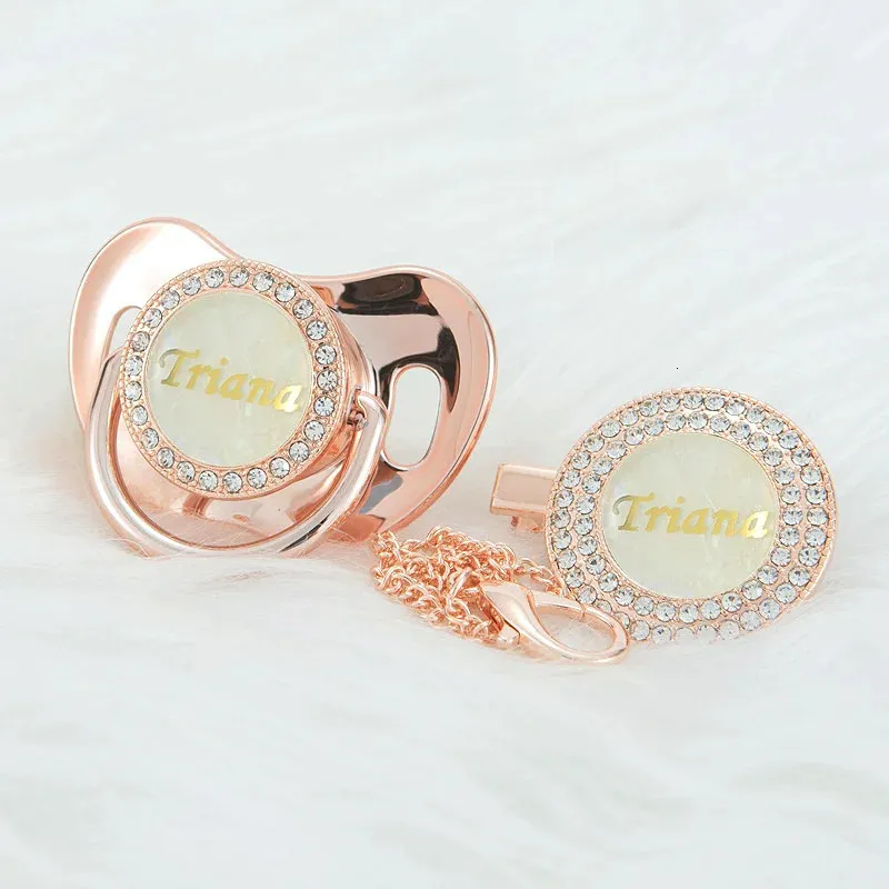 Miyocar Custom Elke naam Gold Pearl Bling Pacifier en Pacifier Clip BPA Gratis dummy Bling Uniek cadeau Baby Shower PS 240409